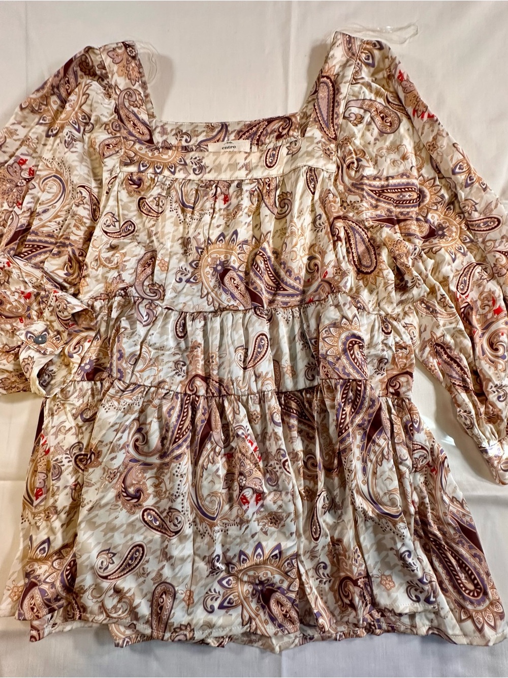 Boho Paisley Peasant Blouse - Cream and Brown 70s cottage core